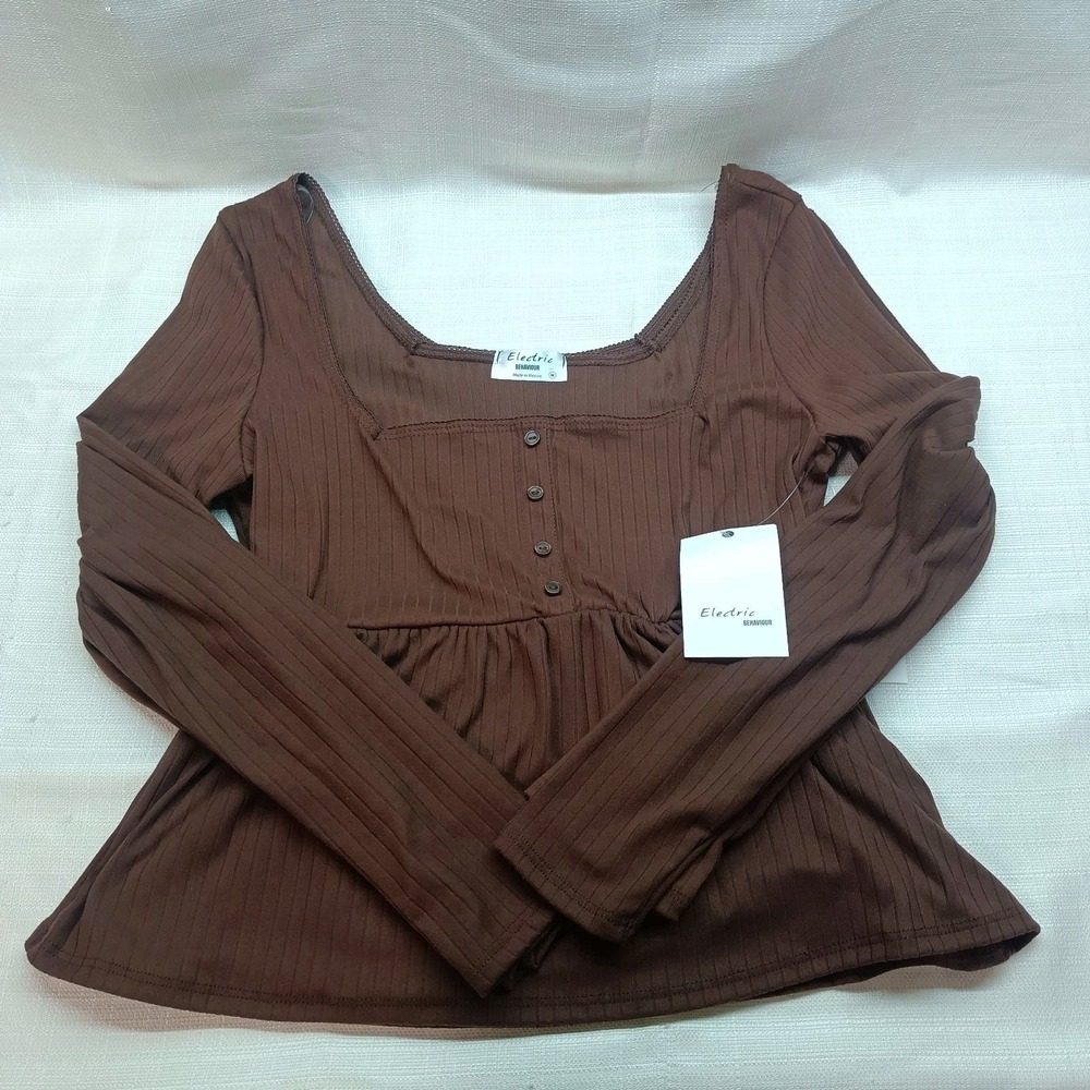 Electric‎ Behavior Brown Babydoll Top Womens Y2K Style Bella 90s XS, S, M New